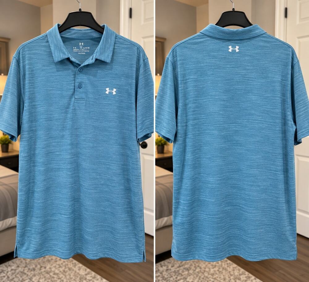 Under Armour Polo Shirt Mens XL Blue Striped HeatGear Golf Performance